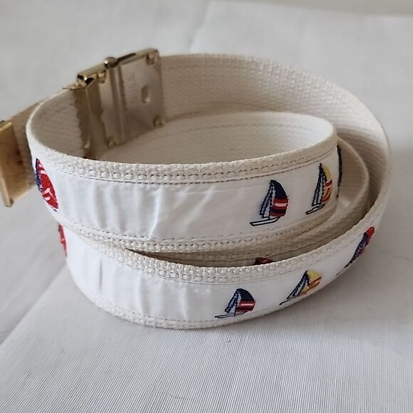 VIntage Nautical Maritme Coastal Sailboats Solid Brass Buckle Belt Made In Usa - Picture 3 of 8